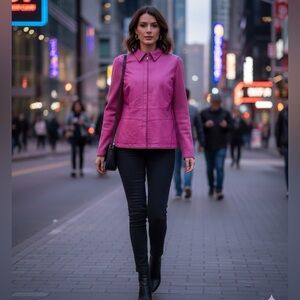 Nygård Collection Pink Leather & Knit Mixed Media Jacket